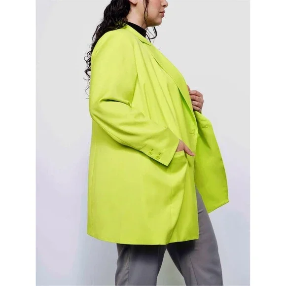 Wildfang The Empower Blazer Womens Neon Lime Green Double Breasted Long - Picture 2 of 9